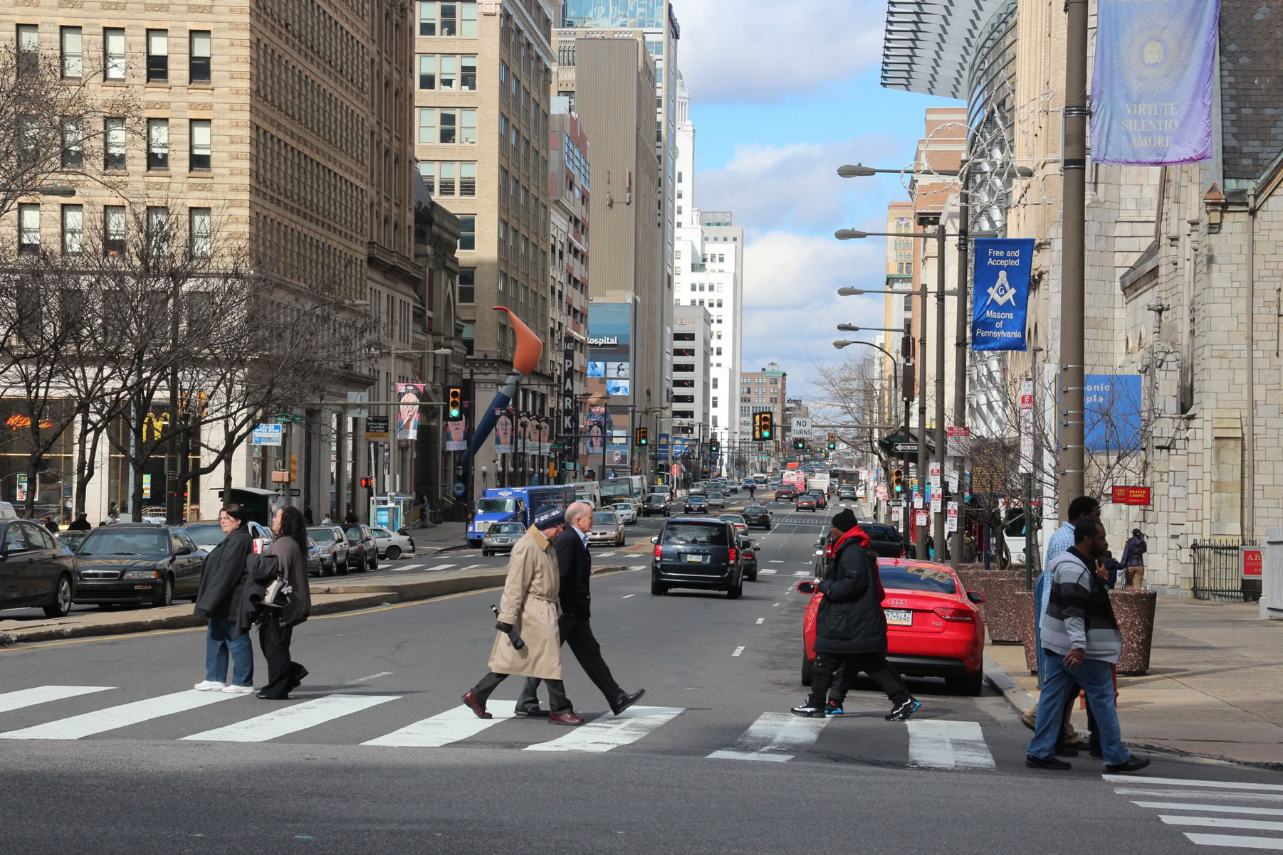 Street corner in Philadelphia, USA.